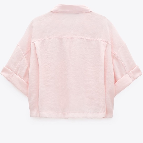 NWT. Zara Light Pink Modal Blend Flowy Shirt with Pockets. Size M. - Picture 7 of 10